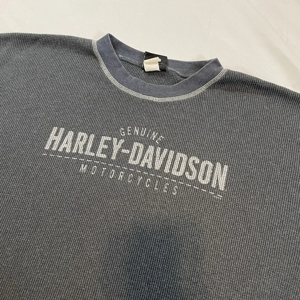 Harley-Davidson Mens 2X Thermal Shirt‎ Gray Waffle Knit Long Sleeve Concord NC